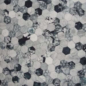 Gray and Black Hive Printed Textile